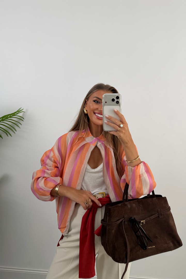 Zra Model Renkli Çizgili Tensel Bomber Ceket