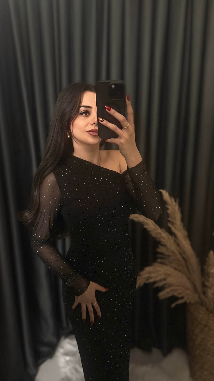  Christmas Taş Detaylı Midi Boy Siyah Elbise