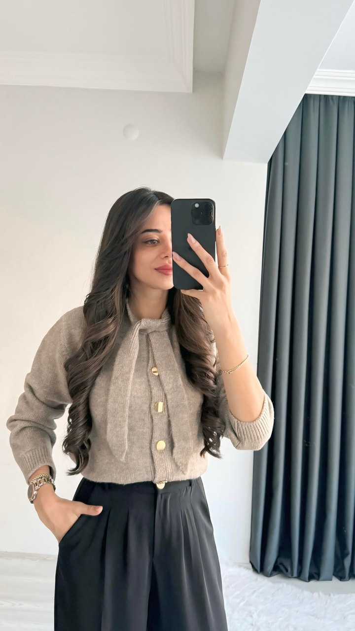 Akra Açık Vizon Melanj Önü Bağlamalı Hırka