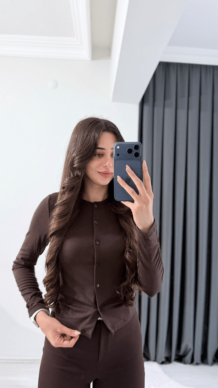 Anna Kahve Kendinden Atletli Bluz