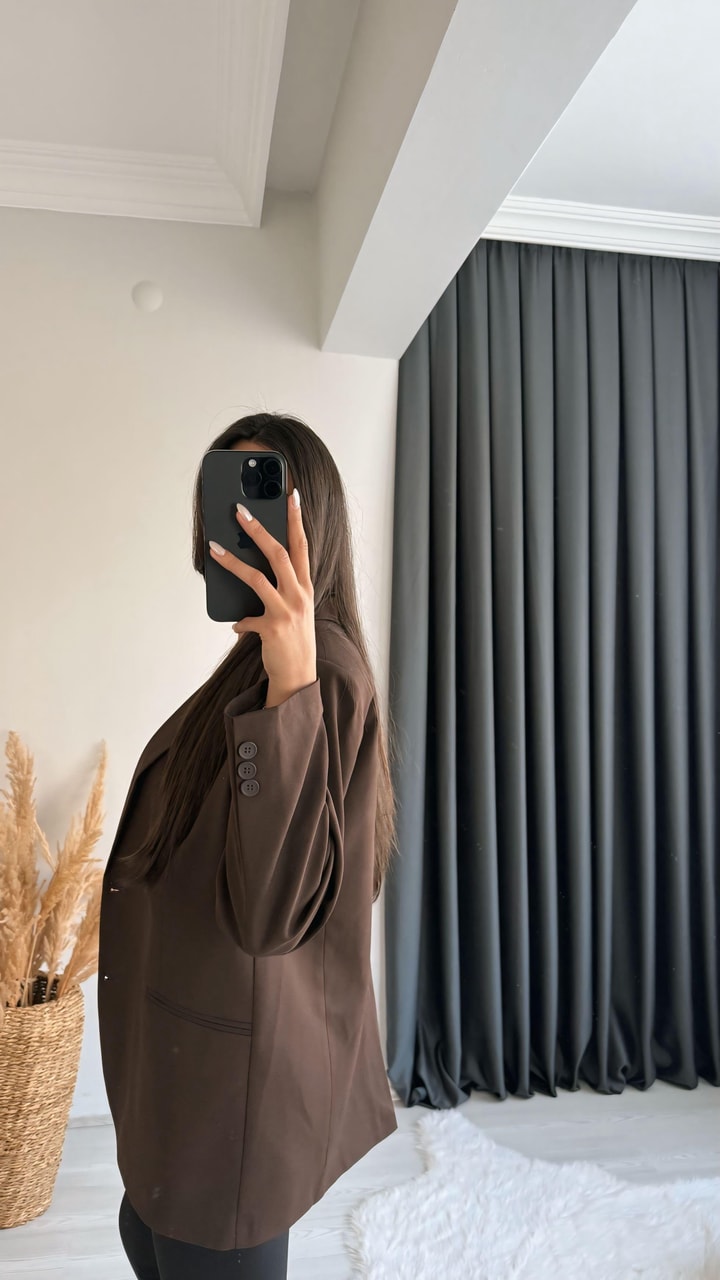 Asmara Oversize Düğmeli Ceket Kahverengi