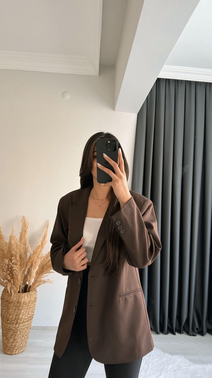 Asmara Oversize Düğmeli Ceket Kahverengi
