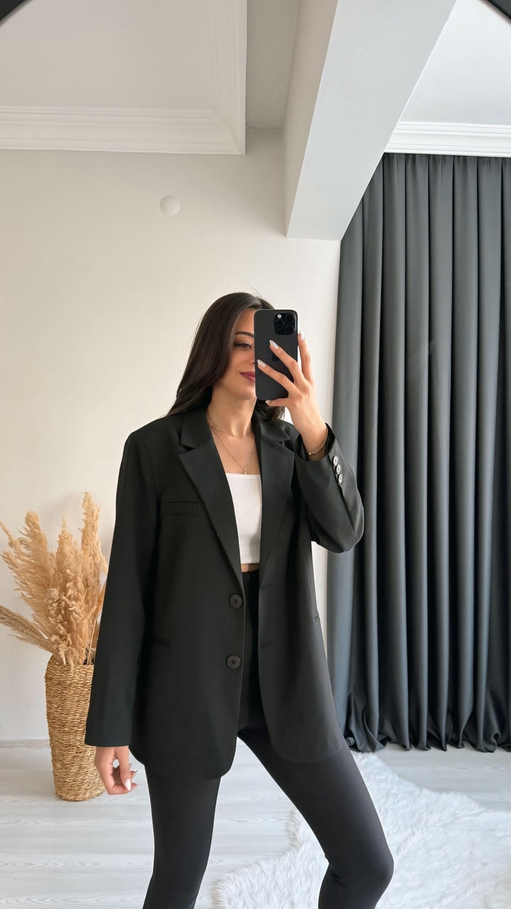 Asmara Oversize Düğmeli Ceket Siyah