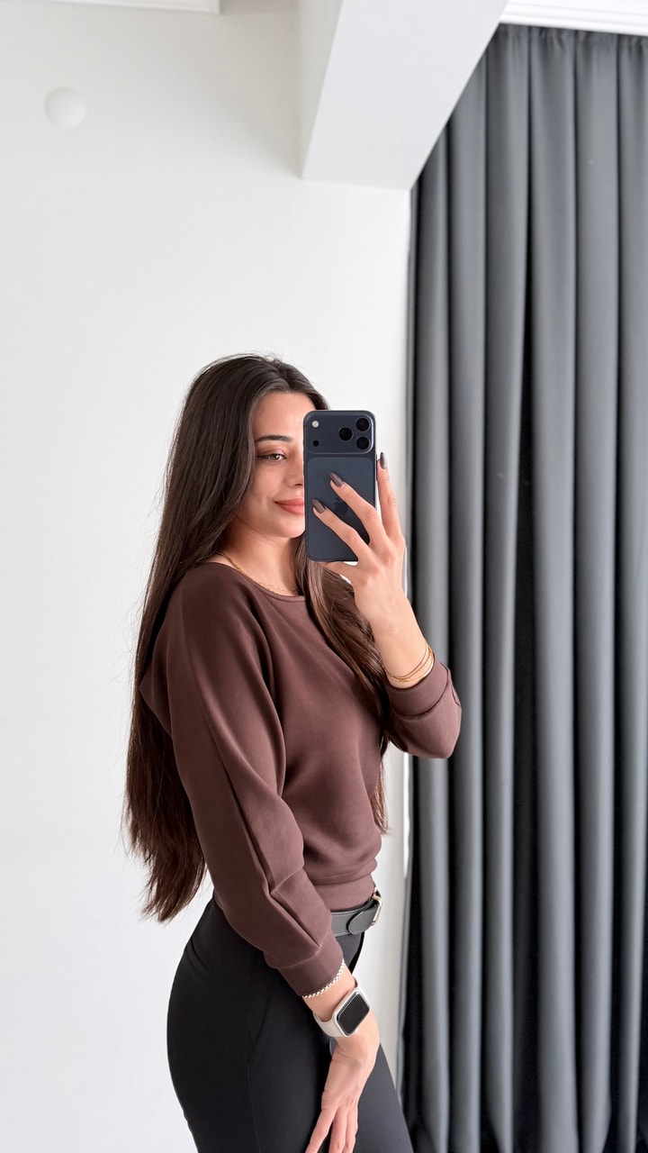 Avena Oysh Modal Kayık Yaka Likralı Bluz Kahve
