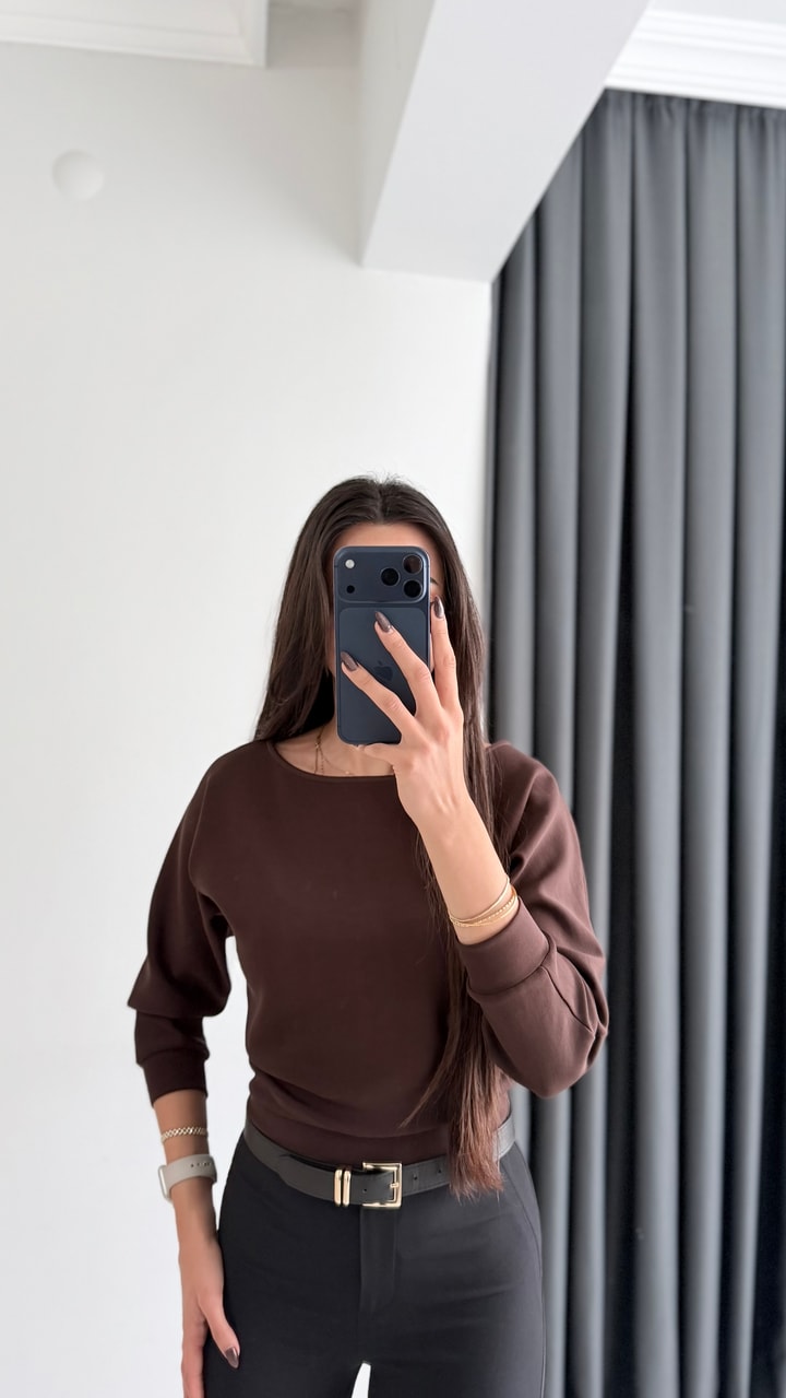 Avena Oysh Modal Kayık Yaka Likralı Bluz Kahve