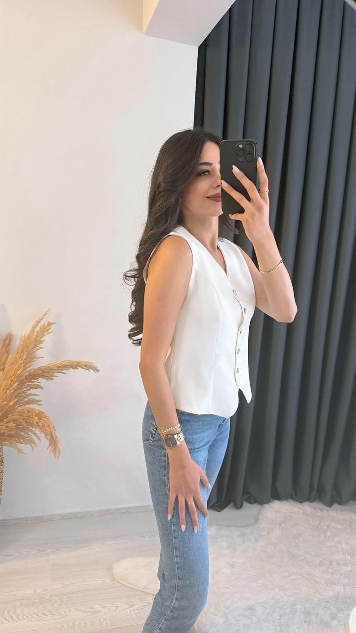 Balena Premium Seri Gold Düğmeli Yelek Beyaz