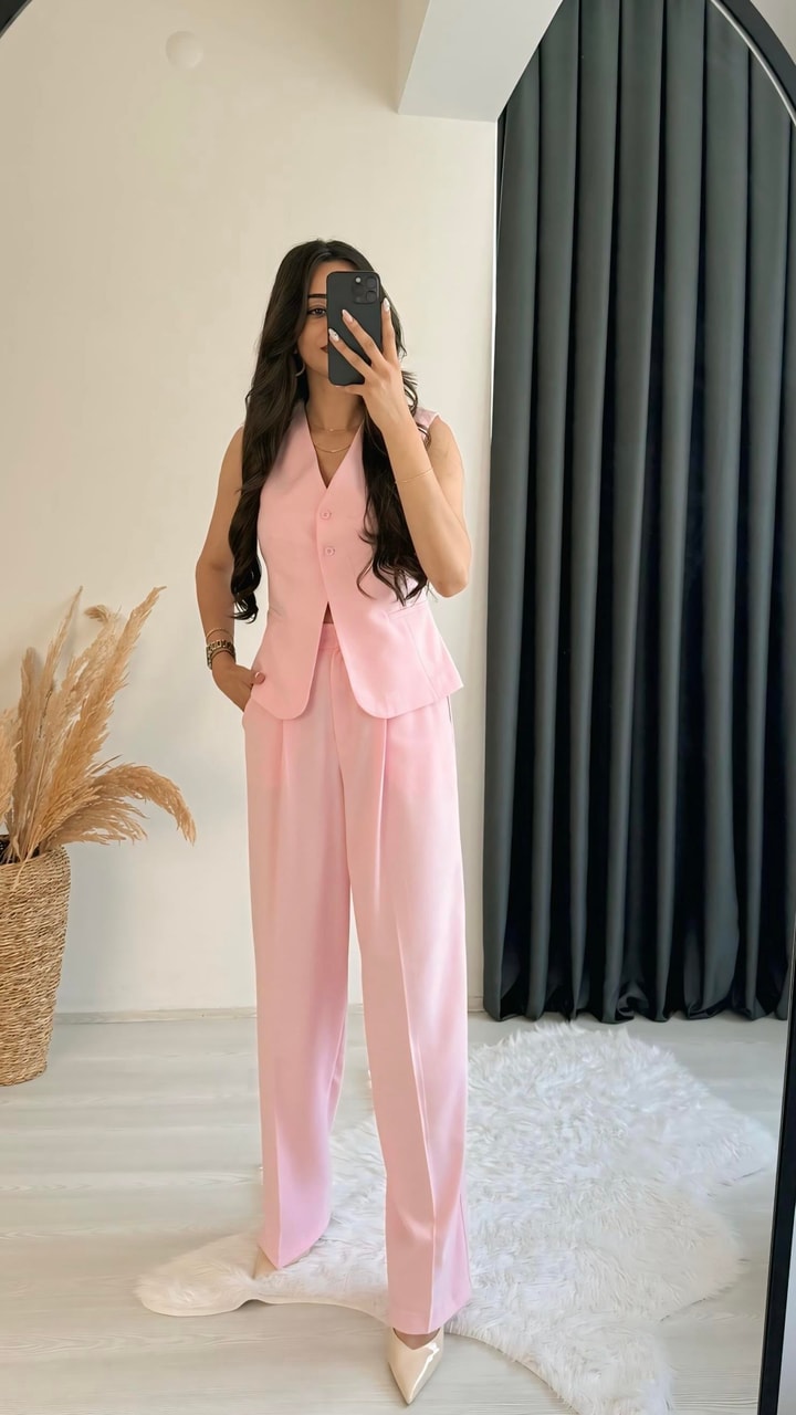 Beauty Beli Düğmeli Kumaş Pantalon Pembe