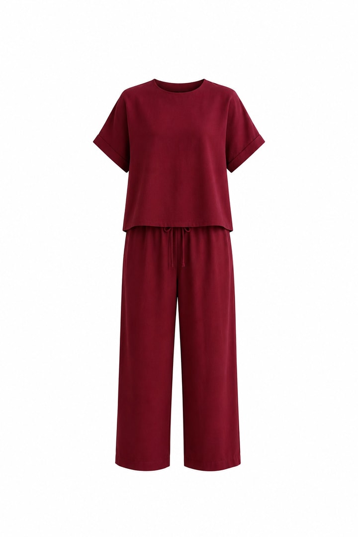 Begona Bordo Tensel Bluz Pantolon  Takım