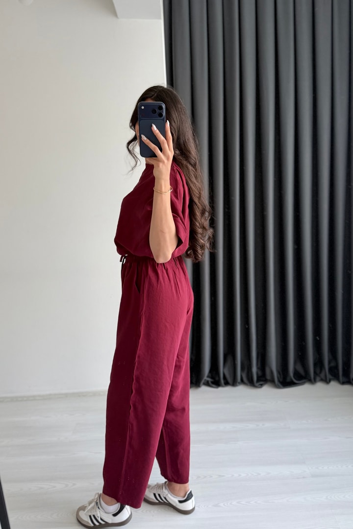Begona Bordo Tensel Bluz Pantolon  Takım