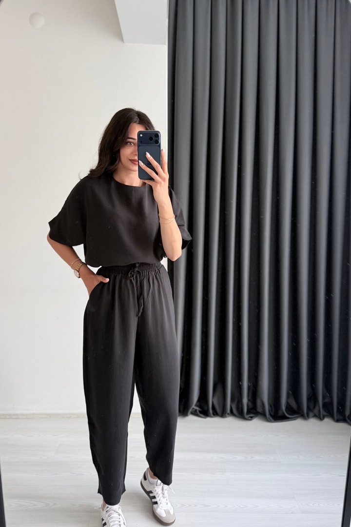 Begona Siyah Tensel Bluz Pantolon  Takım