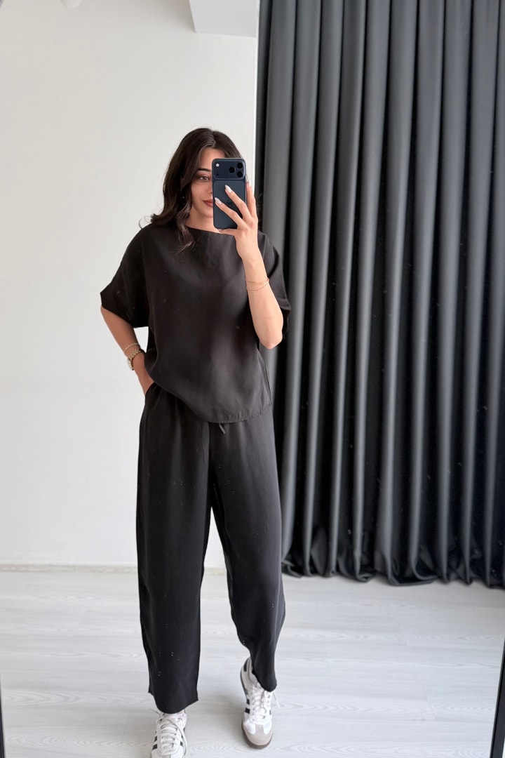 Begona Siyah Tensel Bluz Pantolon  Takım