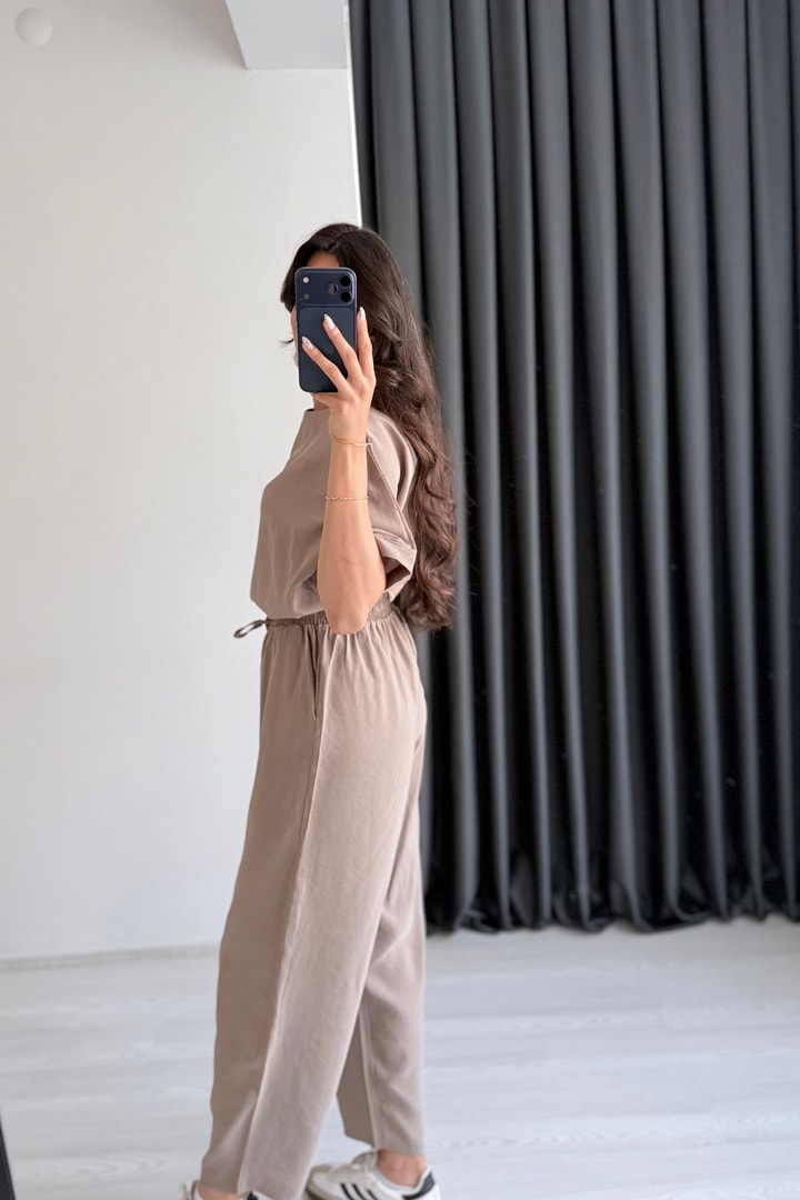 Begona Vizon Tensel Bluz Pantolon  Takım