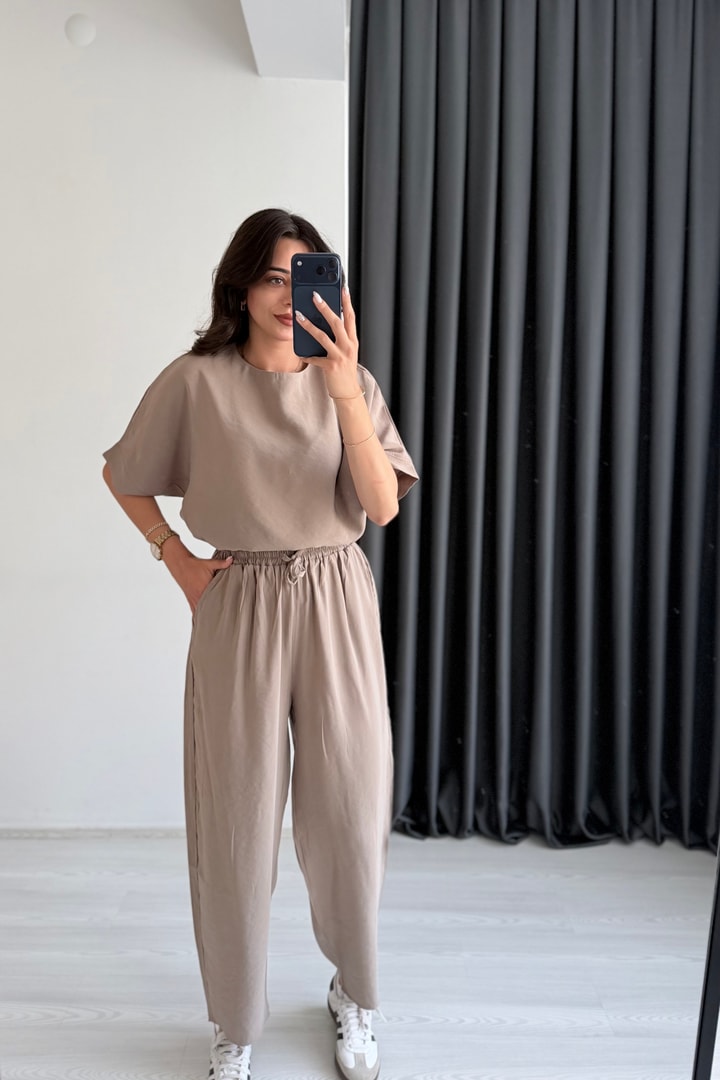 Begona Vizon Tensel Bluz Pantolon  Takım