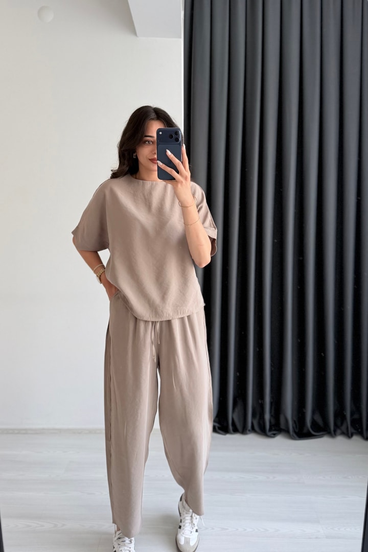 Begona Vizon Tensel Bluz Pantolon  Takım