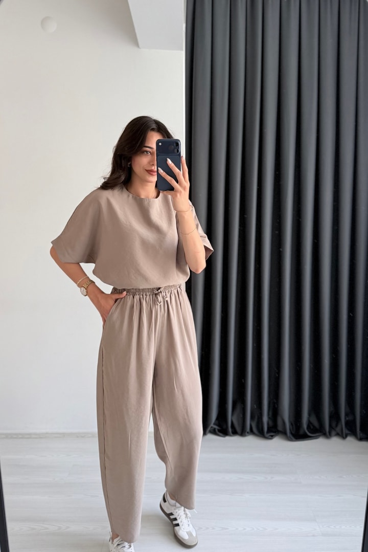 Begona Vizon Tensel Bluz Pantolon  Takım
