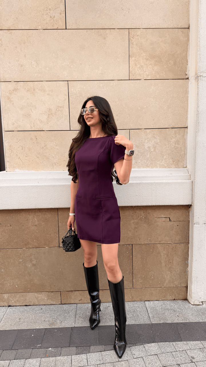 Frida Karpuz Kol Elbise Mürdüm