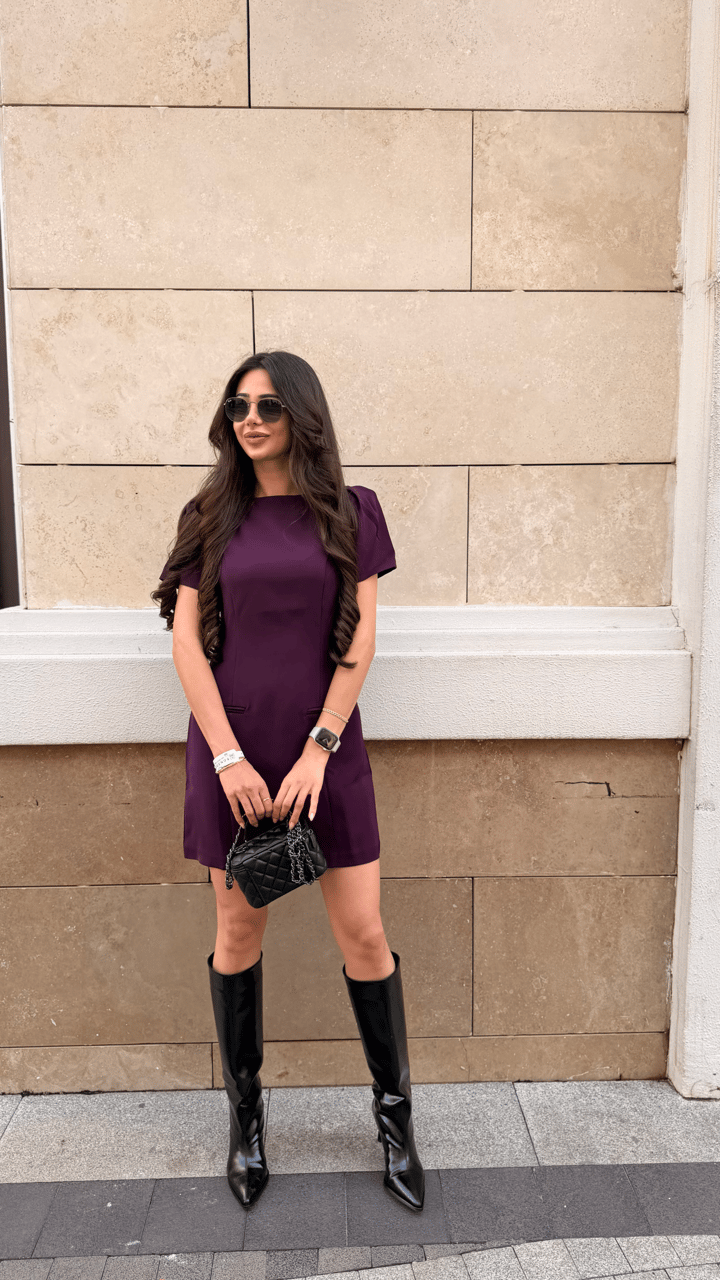 Frida Karpuz Kol Elbise Mürdüm