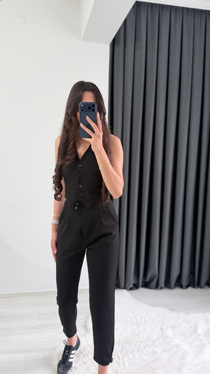 Bronde Likralı Pantalon Ve Yelek Siyah Takım