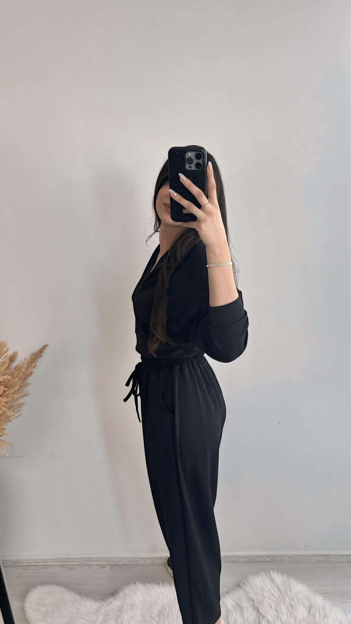 Brunella V yaka Modal Kumaş Siyah Takım