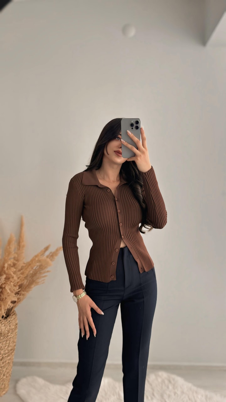 Cali Polo Yaka Tam Boy Düğmeli Elit Triko Kahve