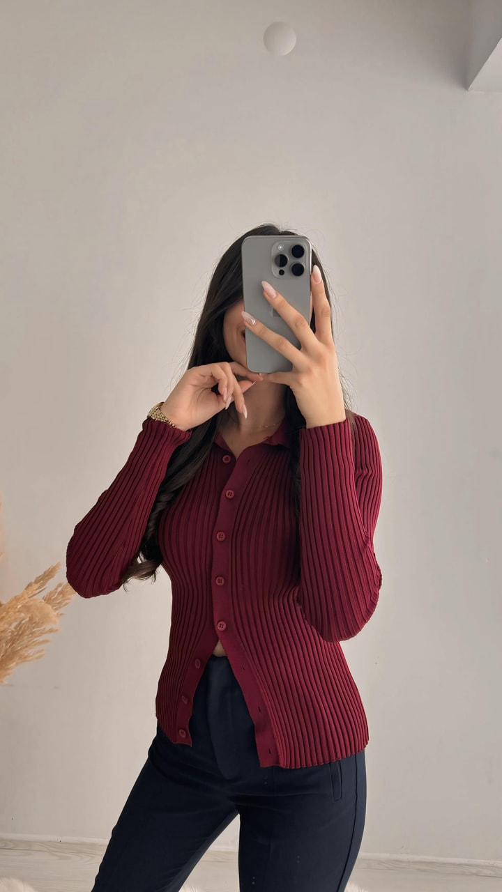 Cali Polo Yaka Tam Boy Düğmeli Elit Triko Bordo