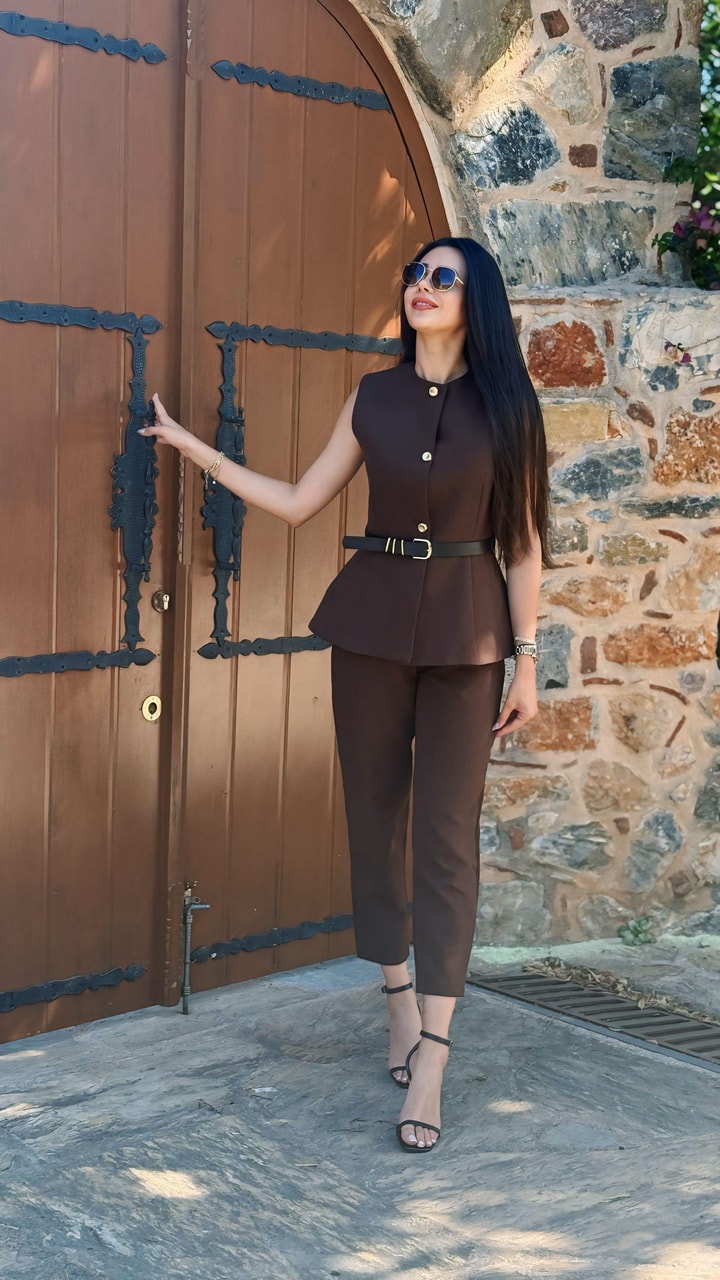 Carter Acı Kahve Kemerli Premium Takım