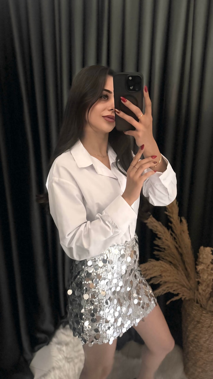 Christmas Marka Model Likralı Mini Payet Etek Gümüş