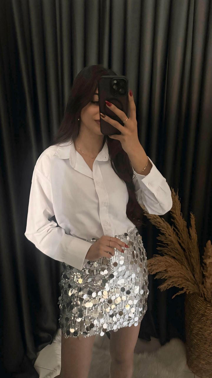 Christmas Marka Model Likralı Mini Payet Etek Gümüş
