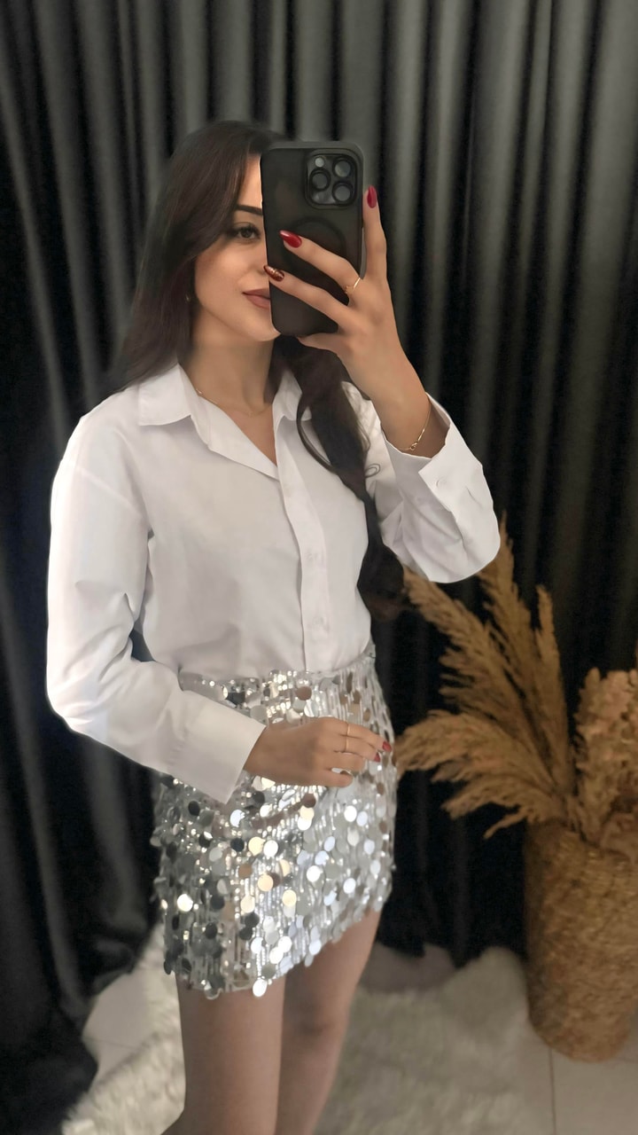 Christmas Marka Model Likralı Mini Payet Etek Gümüş