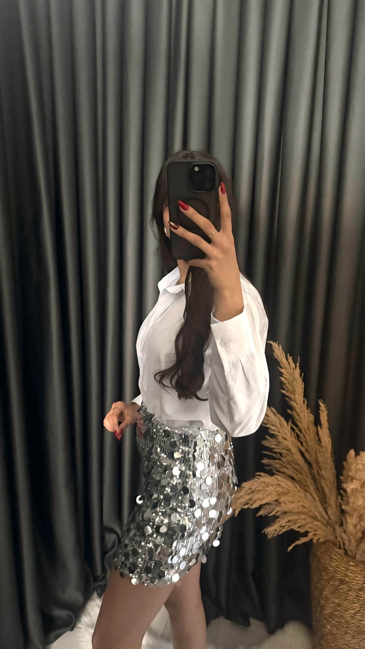 Christmas Marka Model Likralı Mini Payet Etek Gümüş