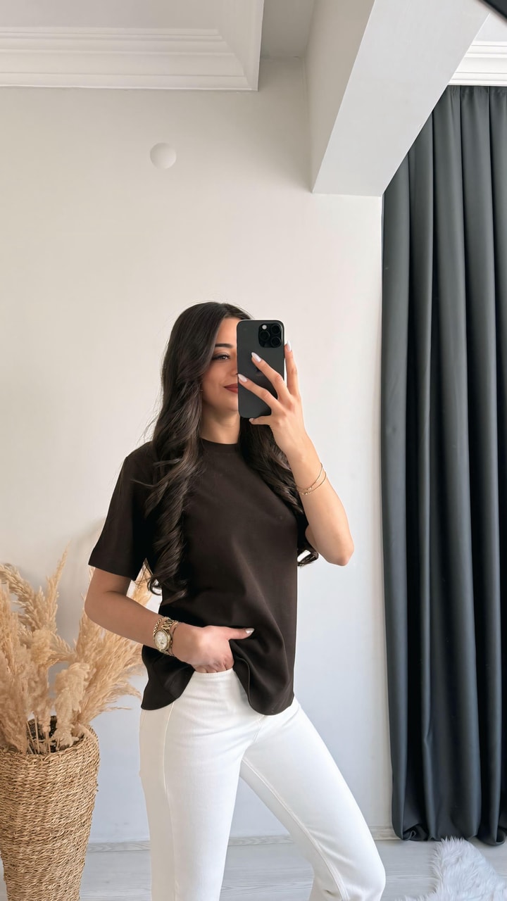 Cosi Pamuklu  Basic Tshirt Kahve