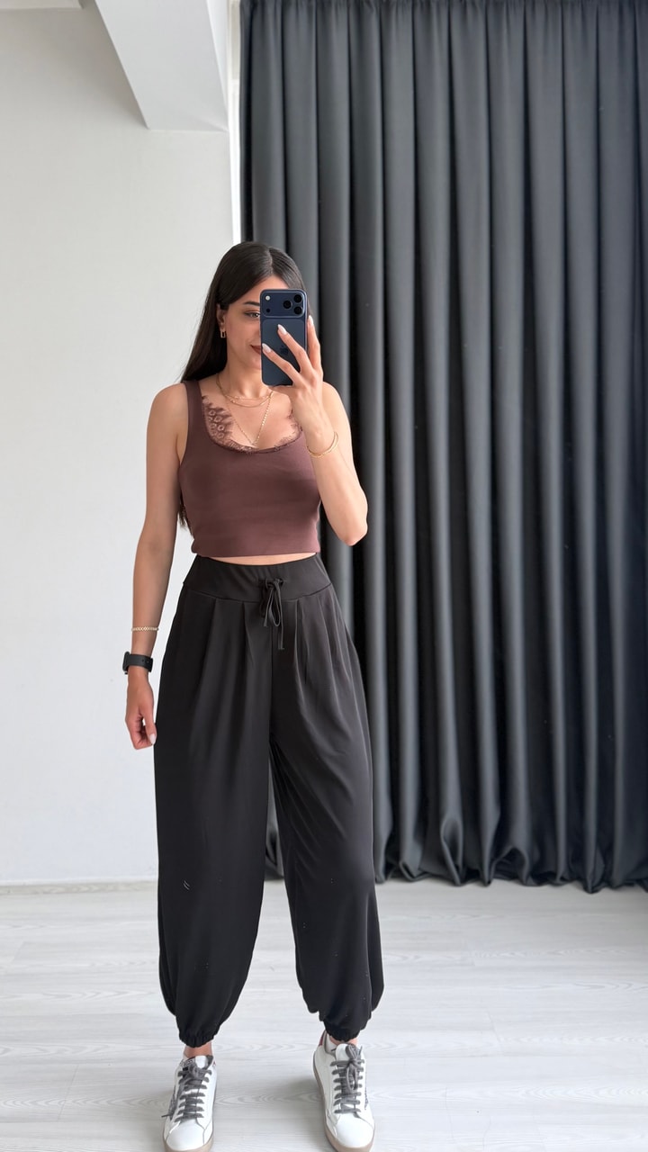 Dercos İp Kemerli Buzzy Siyah Pantolon