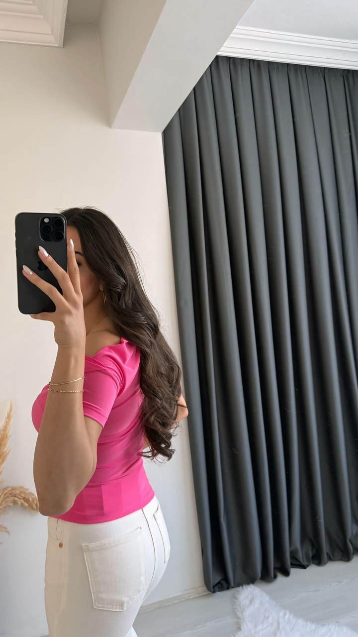 Desso Yanı Bügülü Bluz Sandy Kumaş Pembe