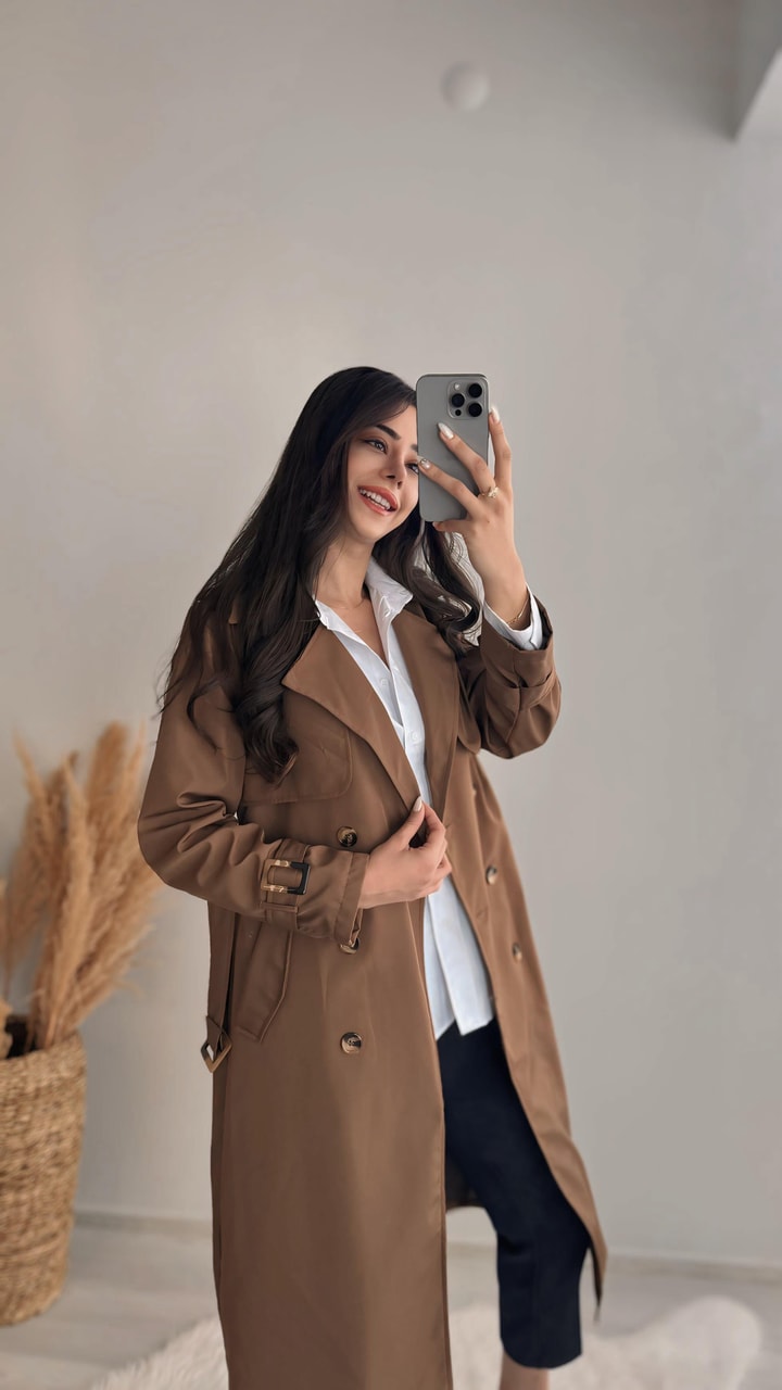 Diana Premium Seri Özel Kumaş Kahve Bymen  Trençkot