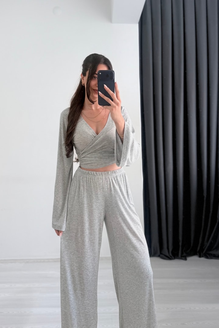 Felix Pamuklu Kumaş Önden Bağlamalı Spor Takım Gri