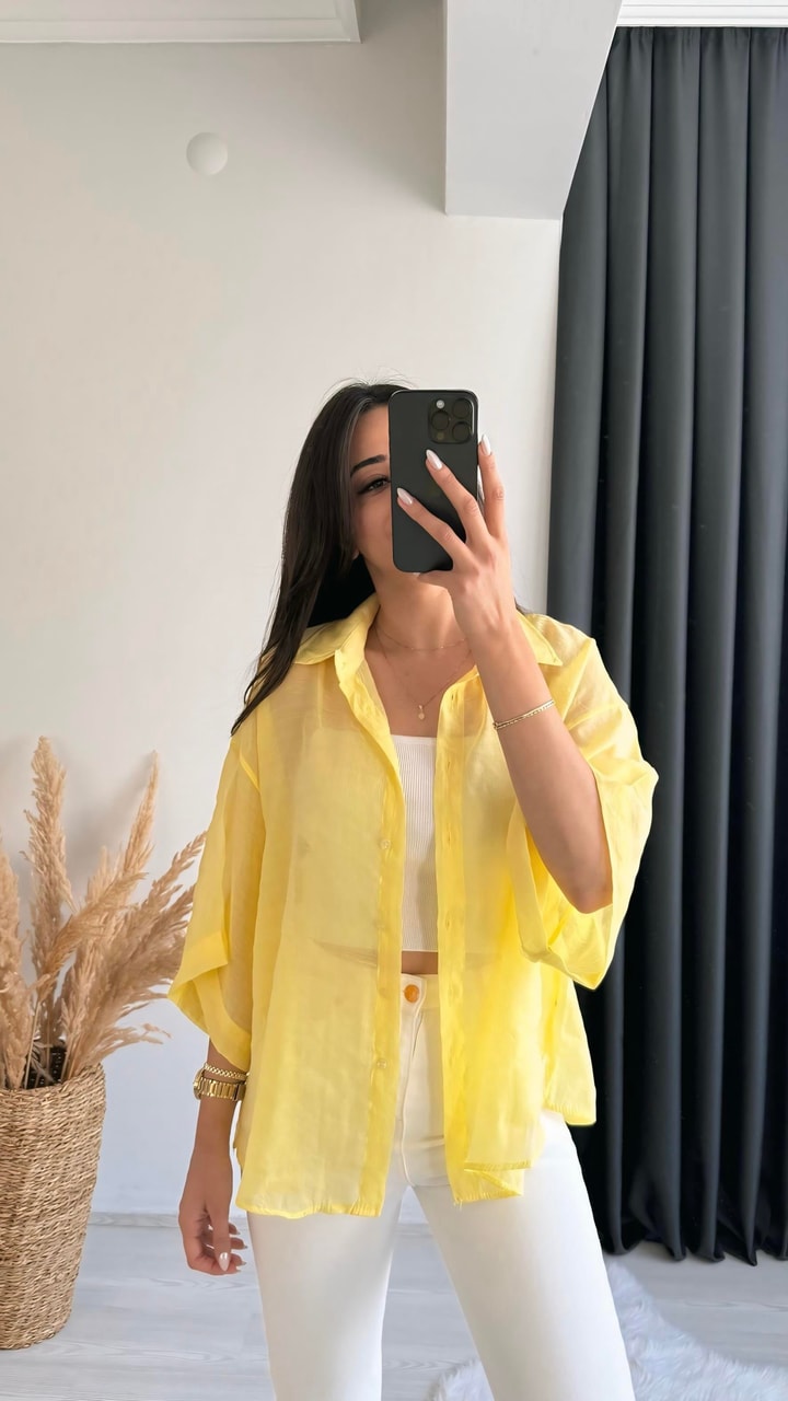 Fiona Lüx Kalite Basic Salaş Tensel Gömlek Sarı
