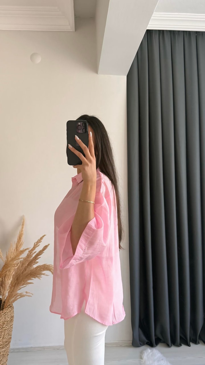 Fiona Lüx Kalite Basic Salaş Tensel Gömlek Pembe