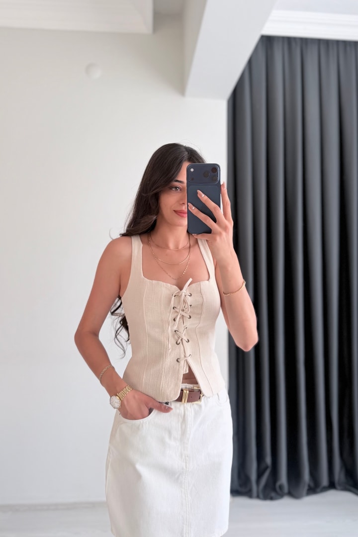 Gloria Kuşgözü Detaylı Bej Bluz 