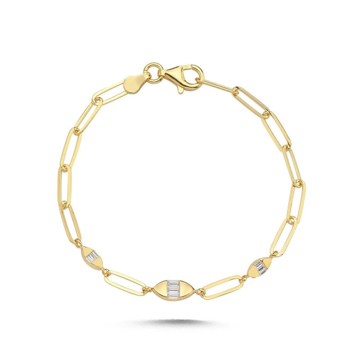 Gold  Tasarım Taşlı 14K Özel Seri Bileklik