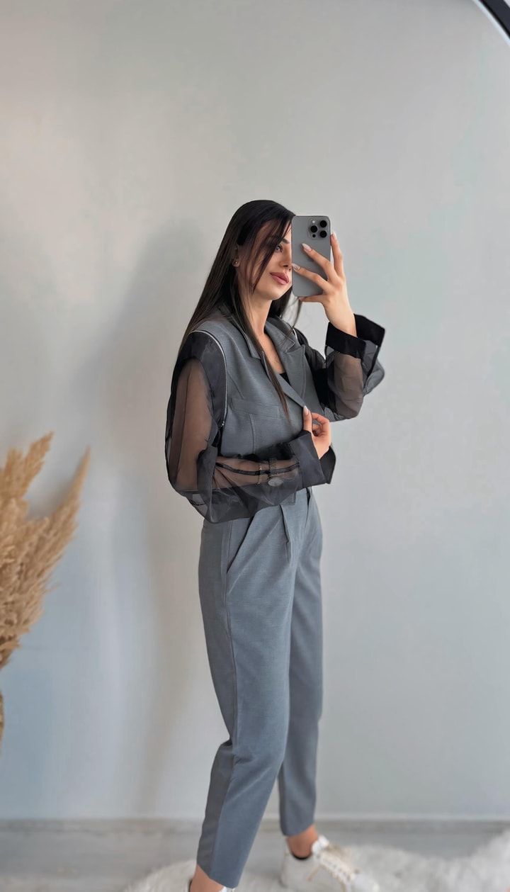 Gretchen Önü Pens Detaylı Antrasit Pantalon