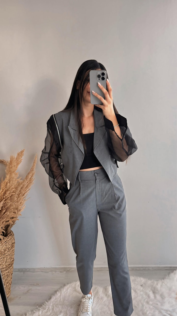 Gretchen Önü Pens Detaylı Antrasit Pantalon