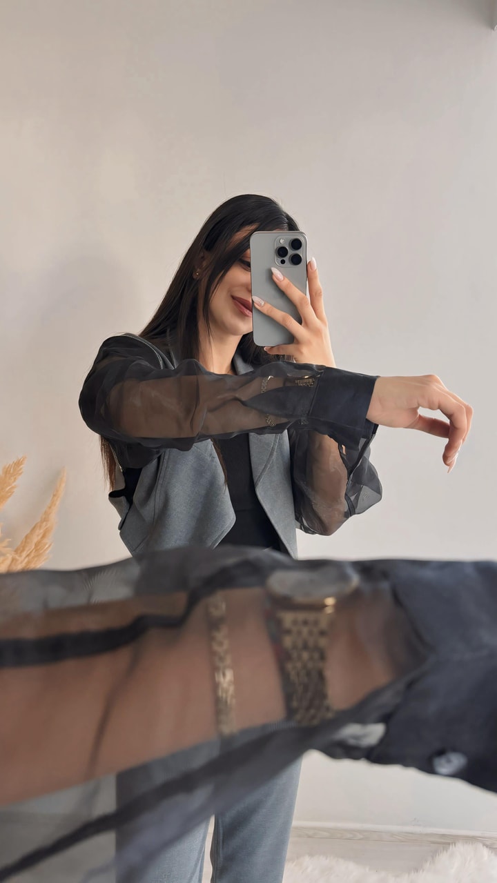 Gretchen Siyah Tül Detaylı Antrasit Ceket