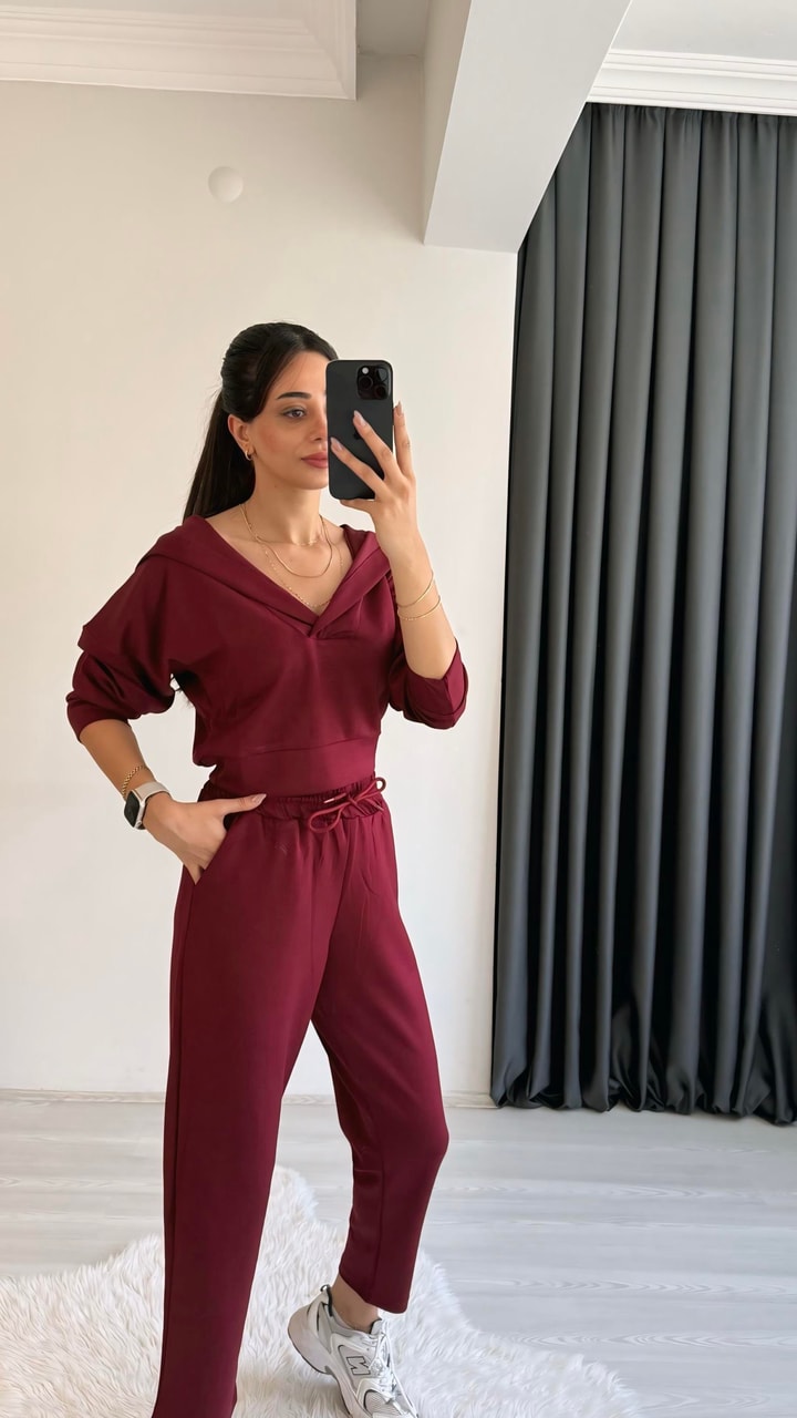 Jasper Oys Modal Kumaş Kapşonlu Takım Bordo