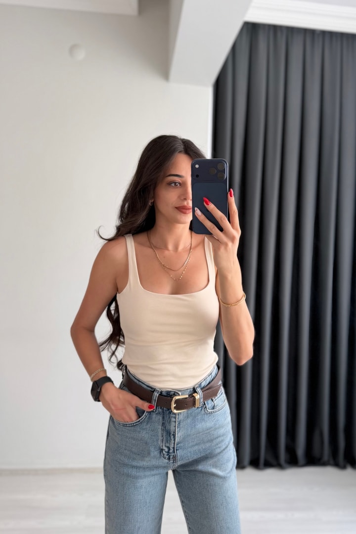 Jova Askılı Zıbın Bej Bodysuit