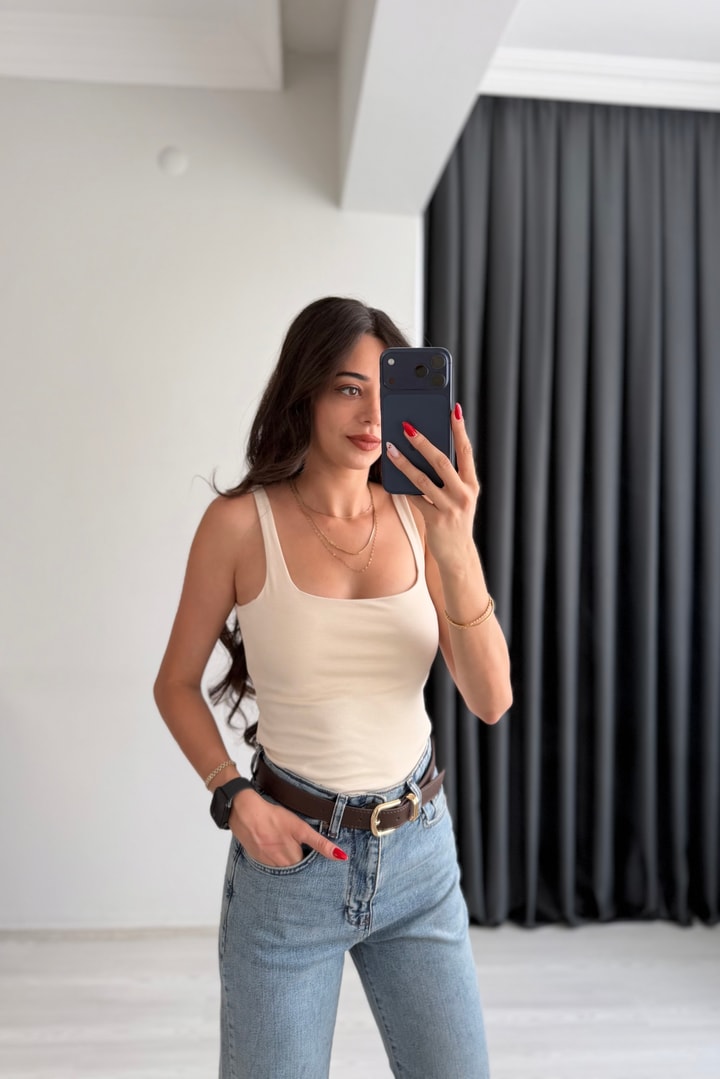Jova Askılı Zıbın Bej Bodysuit