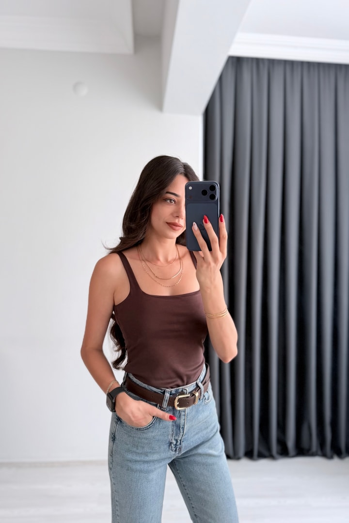 Jova Askılı Zıbın Kahve Bodysuit