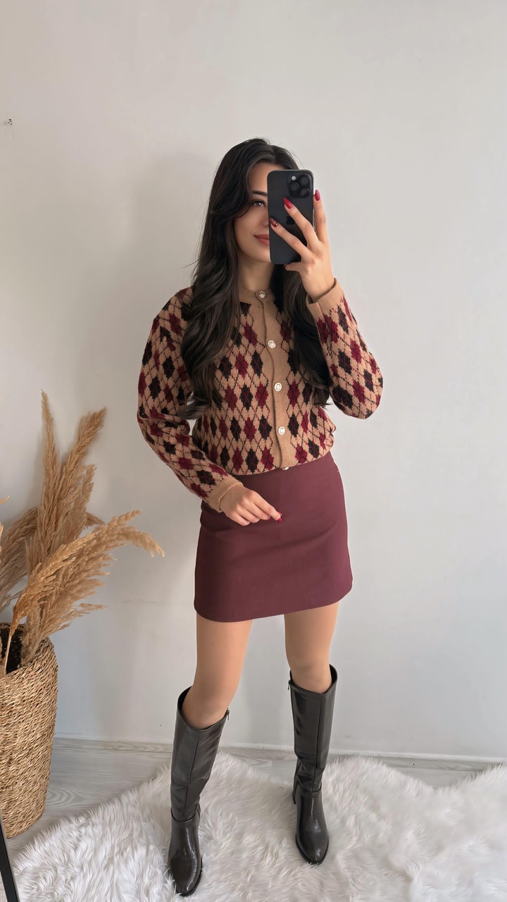 Kaylea Lüx Kalite Bordo Etek 