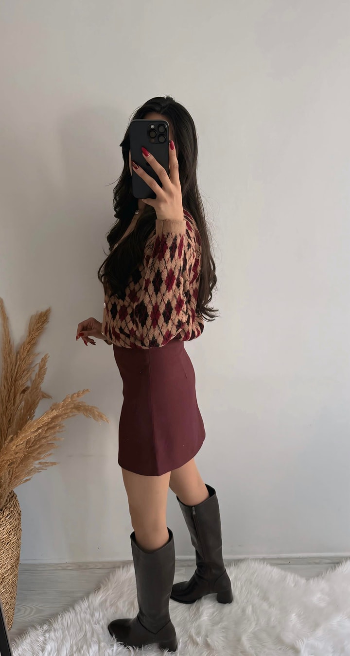 Kaylea Lüx Kalite Bordo Etek 