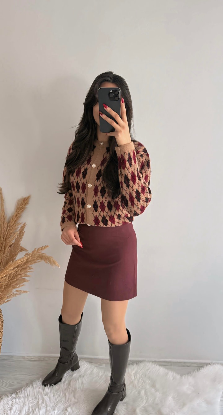 Kaylea Lüx Kalite Bordo Etek 