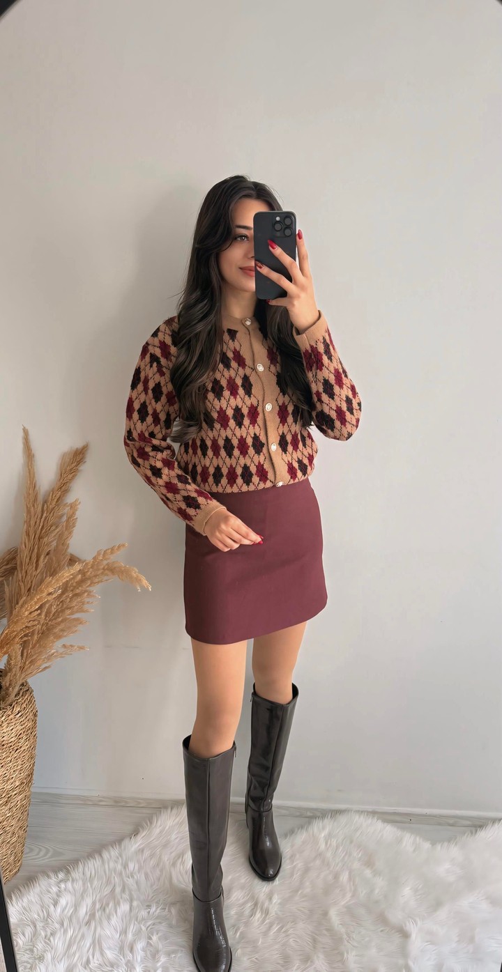 Kaylea Lüx Kalite Bordo Etek 